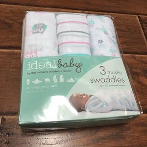 Ideal Baby Aden + Anais 3 Muslin Swaddles, Owls